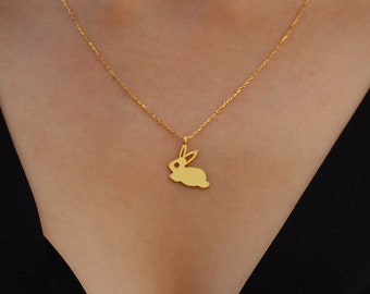 14K Solid Gold Bunny Necklace, Rabbit Necklace, Bunny Jewelry, Animal Necklace, Rabbit Jewelry, Animal Lover Gift, Gift for Girlfriend