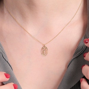 14K Solid Gold Owl Necklace, Owl Pendant Necklace, Owl Necklaces for Women, Animal Necklace, Bird Necklace, Birthday Gift