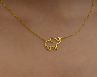 14K Solid Gold Elephant Necklace for Women, Cute Elephant Pendant, Dainty Elephant Jewelry, African Necklaces, Mothers Day Gifts