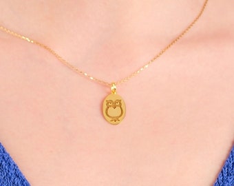 14K Gold Vermeil Owl Necklace for Women, Bird Necklace, Owl Jewelry,  Owl Pendant Necklace, Gift for Birthday