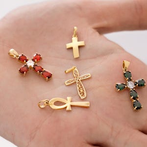14K Solid Gold Cross Necklace for Women, Greek Pattern Cross Necklace, Floral Cross Necklace, Catholic Necklace, Gift for Woman