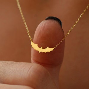 14K Solid Gold Bat Necklace, Bat Wings Necklace for Women, Gothic Bat Pendant, Bat Jewelry Goth Necklace, Birthday Gift