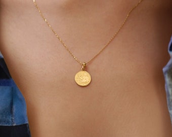 14K Solid Gold Aquarius Necklace, Astrology Necklace, Aquarius Pendant, Zodiac Necklace, Coin Aquarius Necklace, Astrology Gifts for Her