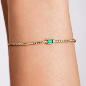 18K Gold Vermeil Emerald Bracelet, Tennis Bracelet, Dainty Emerald Tennis Bracelet, Emerald Cut Bracelet, Jewelry Gift for Her