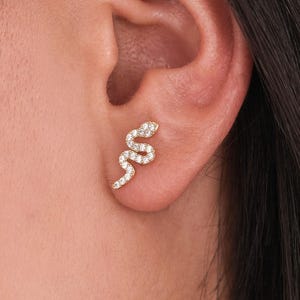 14K Solid Gold Snake Stud Earrings, Snake Jewelry, Gold Stud Earrings, Year of The Snake, Serpent Earrings, Snake Year Gifts