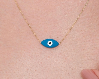 Naszyjnik ze złego oka ze złota 14K: amulet na szczęście z niebieskim opalem