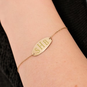 14K Solid Gold Custom Engraved Bracelet, Initial Bracelet, Monogram Bracelet, Personalized Disc Bracelet, Birthday Gift