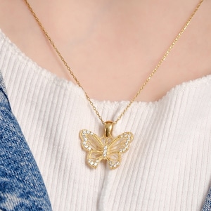 18K Gold Vermeil Butterfly Necklace for Women, Dainty Butterfly Jewelry, Butterfly Pendant, Butterfly Gifts, 13th Birthday Gift