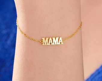 18K Gold Vermeil Mama Bracelet, Dainty Mother Bracelet, Grandma Bracelet, Postpartum New Mom Gift, Custom Mama Bracelet, Gift for Mother