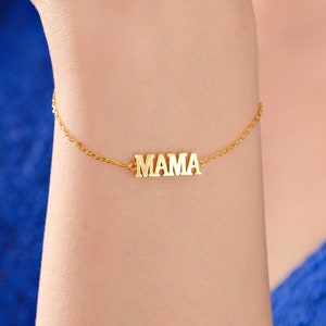 18K Gold Vermeil Mama Bracelet, Dainty Mother Bracelet, Postpartum New Mom Gift, Custom Mama Bracelet, Gift for Mother, Birthday Gift