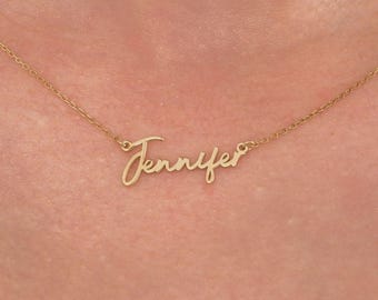14K Solid Gold Personalized Name Necklace For Women, Name Necklace Custom, Nameplate Customized Pendant, Birthday Gift, Gift for Woman