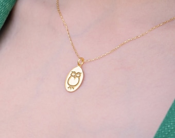 14K Gold Vermeil Owl Necklace for Women, Bird Necklace, Owl Jewelry,  Owl Pendant Necklace, Birthday Gift, Gift for Her