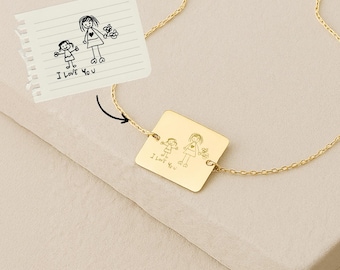 14K massief gouden handschriftarmband voor kinderen, tekeningarmband voor kinderen, aangepaste handschriftarmband, gepersonaliseerd verjaardagscadeau