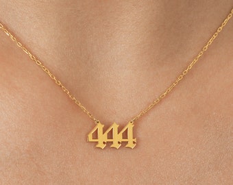 14K Solid Gold Angel Number Necklace, Custom Number Necklace, 777 Necklace, 333 Necklace, 222 Necklace, 111 Necklace, Gift for Mother