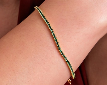 18K Gold Vermeil Emerald Tennis Bracelet, Dainty Tennis Bracelet, Emerald Bracelet, Birthday Gift, Jewelry Gift
