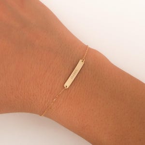 14K Solid Gold Custom Name Bracelet, Engraved Bar Bracelet, Womens ID Bracelet,  Personalized Gold Bracelet, Birthday Gift