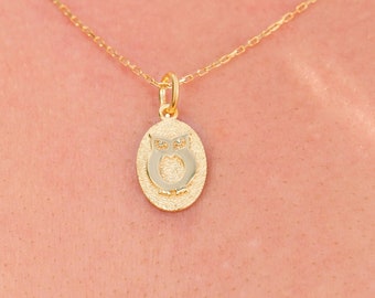 14K Gold Vermeil Owl Pendant Necklace: Animal Jewelry