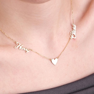 14K Solid Gold Children Names Necklace, Multi Name Necklace, Two Name Necklace, Personalized Family Necklace, Birthday Gift