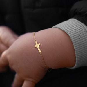1st Birthday Gift for Baby, 14K Solid Gold Cross Bracelet, First Birthday Gift Boy or Girl, Baby Boy Birthday Gift, Baptism Gift Boy