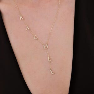 Colar de ouro maciço 14K com pingente personalizado, colar com inicial Y, colar com nome, colar com letra personalizada, joia de verão, presente de aniversário