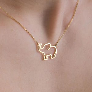 14K Solid Gold Elephant Necklace for Women, Cute Elephant Pendant, Dainty Elephant Jewelry, African Necklaces, Christmas Gift Her