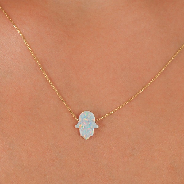 Hamsa hand necklace white gold Clearance