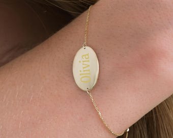 刻印入りネームバーブレスレット：14Kゴールドメッキスターリング