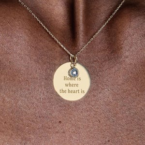 14K Solid Gold Disc Necklace, Personalized Disc with Birthstone, Engraved Gold Necklace, Disc Name Necklace, August Birthstone, Custom Gift