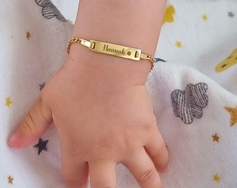 Bracciale ID bambino in oro massiccio 14K, Bracciale con nome bambino, Bracciale in oro personalizzato per bambini, Gioielli personalizzati per bambini, Bracciale per neonato, Regalo per bambina