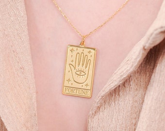 14K Gold Vermeil Tarot Card Necklace the Fortune, Tarot Card Pendant, The Fortune Card, Zodiac Necklace, Gift for Mothers Day