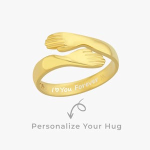 14K Gold Vermeil Personalized Hug Ring, Adjustable Ring, Hug Ring, Personalized Ring, Birthday Gift, Personalized Gift for Friend