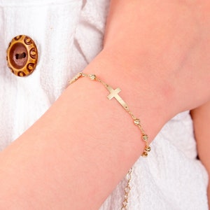 14K Solid Gold Rosary Baby Bracelet, Gold Baby Jewelry, Baby Rosary, Baby Girls Bracelets, Baby Cross Bracelet, First Communion Gift Girl