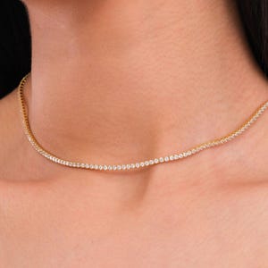18K Gold Vermeil Tennis Necklace,  Dainty Choker Necklace,  Diamond Tennis Necklace, Bridal  Jewelry, Birthday Gift