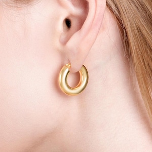 18K Gold Vermeil Chunky Hoop Earrings, Thick Hoop Earrings, Lightweight Earrings, Birthday Gifts for Women, Birthday Gift