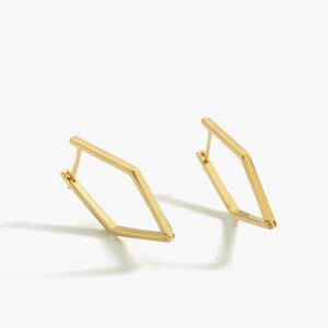 18K Gold Vermeil Lightweight Geometric Pentagon Hoop Earrings, Rhombus Earrings, Large Gold Hoop Earrings, Birthday Gift for Women