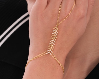 18K Gold Vermeil Hand Kettenarmband, Finger Armband, Ring Armband, Chevron Handkette, Hand Ring Armband, Geburtstagsgeschenk, Sommer Armband