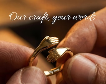 14K Solid Gold Hug Ring: Adjustable Friendship Personalized Jewelry, Birthday Gift