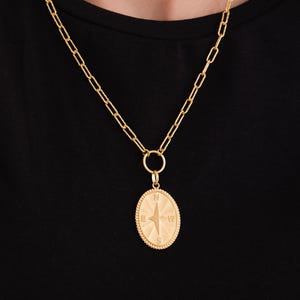 18K Gold Vermeil Compass Necklace, North Star Necklace, Paperclip Necklace, Polaris Pendant, Graduation Gift