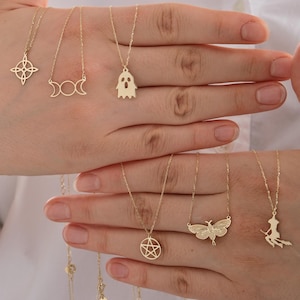 14K Solid Gold Moth Necklace, Insect Necklace, Luna Moth Necklace, Witch Jewelry, Moth Wings Necklace, Moth Pendant, Birthday Gift Her