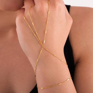 18K Gold Vermeil Bar Chain Slave Bracelet, Layered Hand Chain, Hand Jewelry, Summer Bracelet, Triple Chain Ring Bracelet, Gift for Her