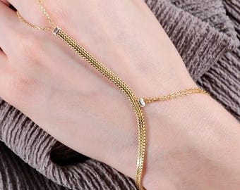 18K Gold Vermeil Weizen Kette Slave Armband, Hand Ketten Armband, Finger Ring Armband, Hand Schmuck, Sommer Schmuck, Geburtstag Geschenk