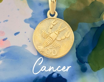 Cancer Zodiac Necklace, 14K Solid Gold or Gold Plated, Choose Your Zodiac Coin