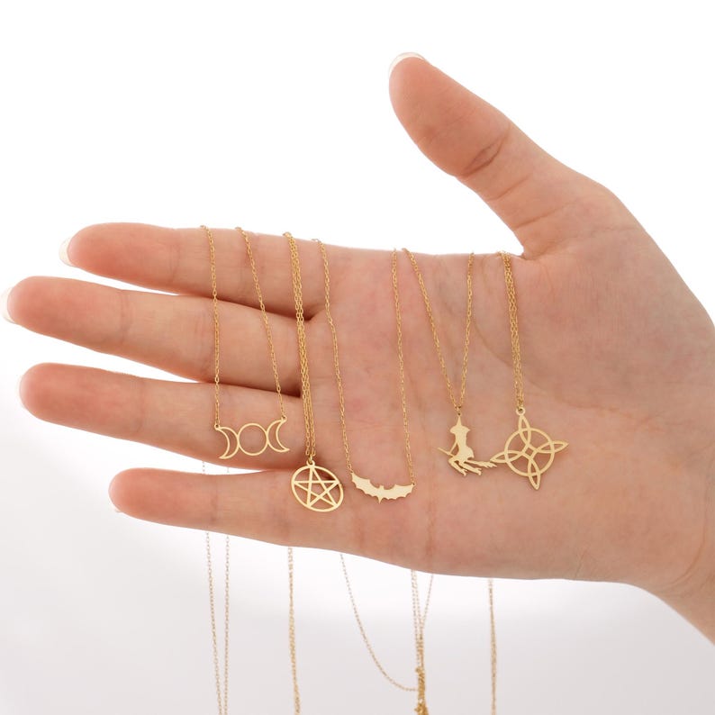 14K Solid Gold Pentagram Necklace, Witch Jewelry, Pentacle Necklace, Solid Gold Pentagram Pendant, Birthday Gift for Best Friend