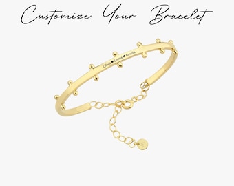 18K Gold Vermeil Personalized Cuff Bracelet, Engraved Name Bracelet, Memorial Bracelet, Engraved Bangle, Birthday Gift Her