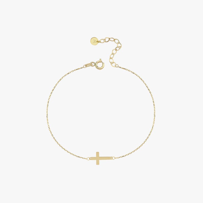 14K Solid Gold Cross Bracelet, Dainty Crucifix Tiny Bracelet for Kids and Baby, Baptism Gift, Religious Charm, Baby Boy, Baptism Gift Girl