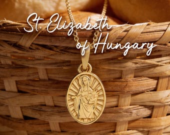 St Elizabeth Medal Necklace, Solid Gold or Gold Plated Pendant, Catholic Necklace