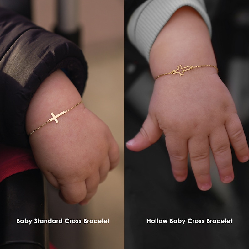 14K Solid Gold Baby Cross Bracelet, Baptism Bracelet , Baby Boy Gift, Baptism Gift Girl image 5