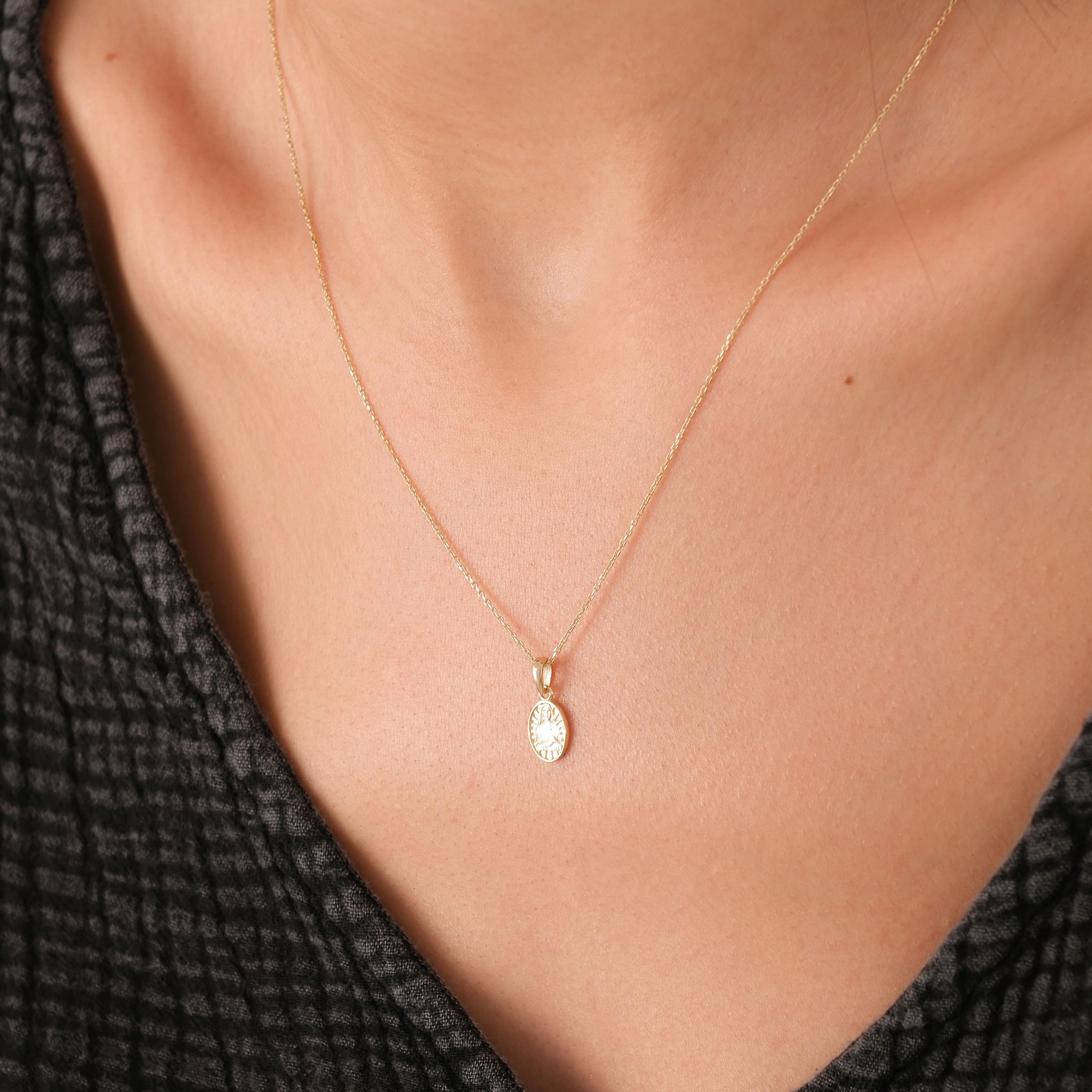 14K Solid Gold Saint Medallion Necklace, Choose Your Saint, Catholic ...