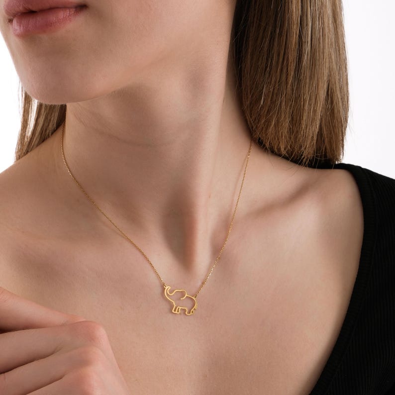 14K Solid Gold Elephant Necklace for Women, Cute Elephant Pendant, Dainty Elephant Jewelry, African Necklaces, Christmas Gift Her