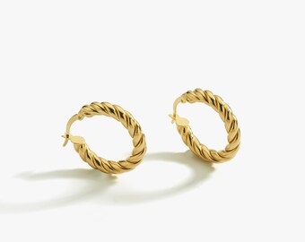 18K Gold Vermeil Twisted Hoop Earrings: Lightweight Rope Design - Etsy
